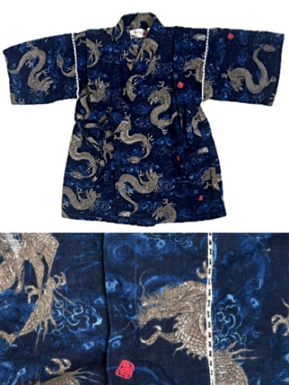 Japanese Kimono Kids Happi Coat Dragon Print Boys Size 120 6-7 Made in Japan